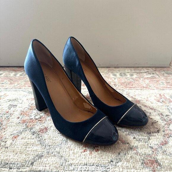 J. Crew Navy Cap Toe Pumps Heel Size 7 - Picture 1 of 5